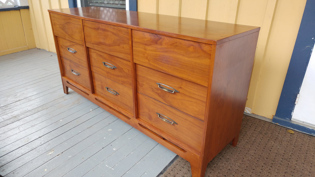 mid century modern 9 drawer dresser in walnut with mirror