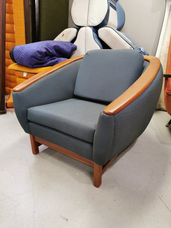 R Huber barrel chair upholstery services. 