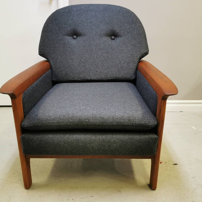 R Huber arm chair upholstery. 